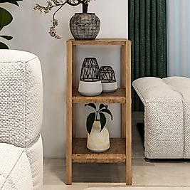 Aden 3 Katlı Atlantik Çam Ahşap Köşe Sehpası / Çok Amaçlı Dekoratif Raf, Saksı Standı, Çiçeklik