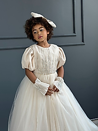 Kız Çocuk Tasarım Bej Renk Elbise