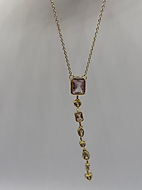 VIP Çelik Asimetrik Taşlı Sallantılı Kolye – 14K Altın Renk