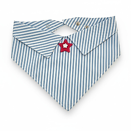 🏷️ Kırmızı Yıldız – Mavi Beyaz Çizgili Pamuklu Pet Yaka | FEDD’s Pet Style