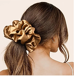 Gold Lüx Saten Büyük Boy Scrunchie, Simit Toka