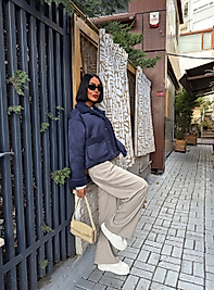 Süet mont uzun kollu lacivert şık kalite