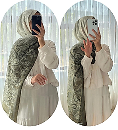 PAMUKLU PAİSLEY DESEN ÇİFT RENKLİ ŞAL-YEŞİL