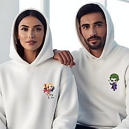 Joker Görselli Kombin Sevgililer Günü Slimfit Kapüşönlu Hoodie Sweatshirt