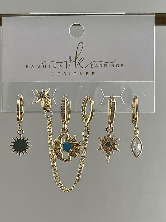 Gold  6’lı Mavi Ay-Güneş Küpe( ÇELİK DEĞİLDİR)