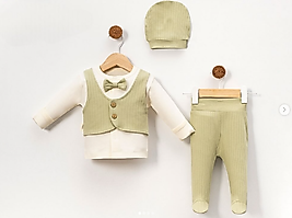 Papyonlu yelekli 3’lü erkek bebek zıbın set