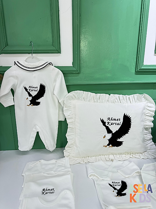 Asellakids 10'lu Yenidoğan Set - Bebeğinizin İsmi ve Kartal Nakışlı
