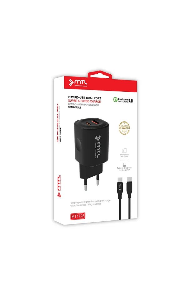 MTL PD Type-C to Type-C ve USB Çift Giriş 25W Şarj Seti MT1725