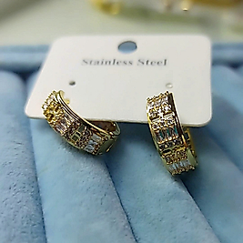 Çelik 14K  Baget Taşlı Halka Küpe