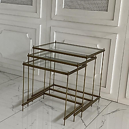 İnta Zigon Sehpa  - Eskitme Gold Şeffaf Camlı