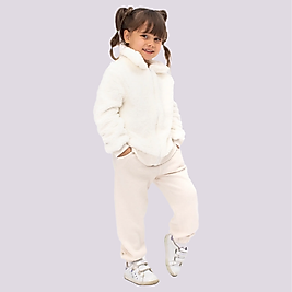 Krem Kız Çocuk Peluş Mont Ve Hırkası