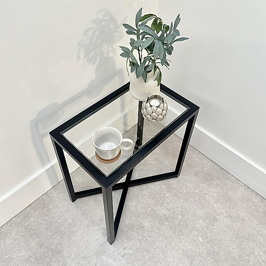 SİYAH X YAN SEHPA ŞEFAF CAM