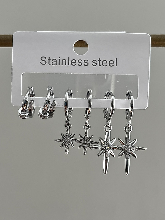 Çelik 6’lı Silver Kutup Yıldızı Küpe