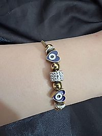 Nazarlı kalp model gold renk çelik bileklik