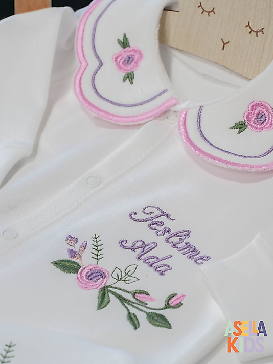 Kız Bebek Yenidoğan Set - Bebeğinizin İsmi ve Çiçek Motif