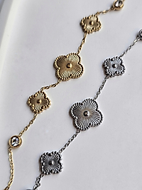 Altın ve Gümüş Renkli Yonca Motifli Çelik Bileklik | Ari Jewelry
