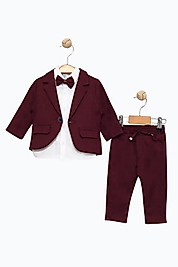 Erkek Bebek Bordo Ceketli Papyonlu 3’lü Takım 6-24 Ay