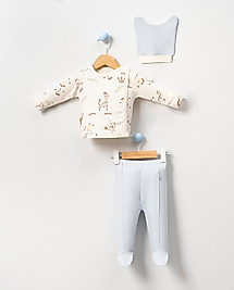 Maymuncuk Baskılı Erkek Bebek Üçlü Zıbın Seti