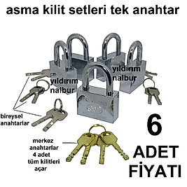 ASMA KİLİT 6LI SET MERKEZ ANAHTARLI MASTER ANAHTAR 6 ADET EMNİYET KİLİDİ