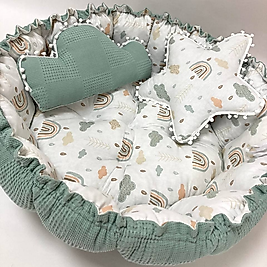 Mint/Bulut Desenli Yuvarlak Babynest