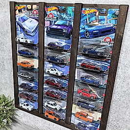 Premium Hot Wheels , Matchbox Uyumlu Kart Koleksiyoner Doğal Ahşap Sergileme Vitrini