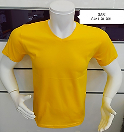 V YAKA SARI PAMUK PENYE T-SHIRT