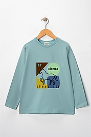 Kız Çocuk Uzun Kollu Bisiklet Yaka "At Binmek Sünnettir" Baskılı Tişört Mevsimlik Pamuklu