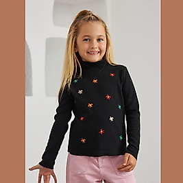 Kız Çocuk 5-8 Yaş Boğazlı Sweat Siyah