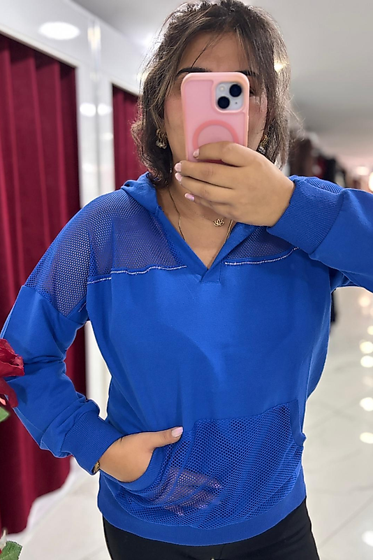 Saks File Detaylı Kapüşonlu Sweatshirt