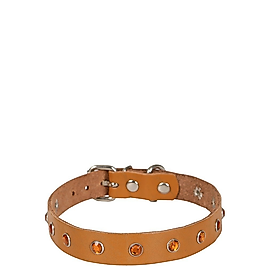 Cattie Gerçek Deriden El Yapımı Taşlı Kedi Boyun Tasması 1,5x28-32cm - Camel