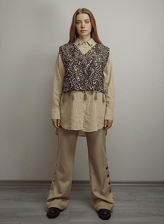 Mila Leopar Desenli Kadın Yelek