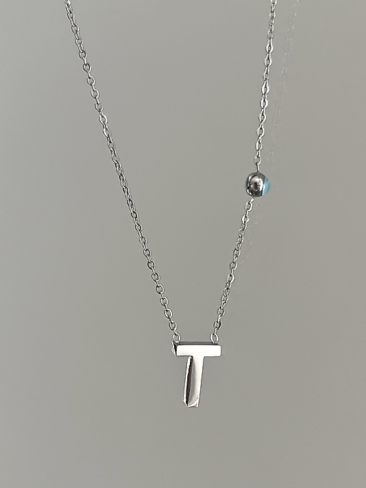 Çelik T Harf Minimal Silver Kolye