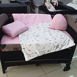 YAPRAK MODEL LÜX 5 PARÇA PARK YATAK UYKU SETİ (PEMBE)