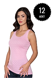 Gümüş 3081 Kadın Jakarlı Geniş Askı Atlet Pembe 12 li Paket