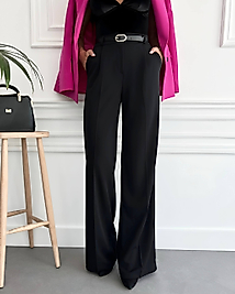 Kadın Yüksek Bel Likralı Palazzo Pantolon