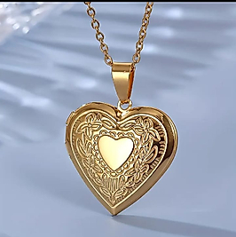 Jade'm Gold Paslanmaz Çelik Gül Kalp Fotoğraf Çerçevesi Kolye