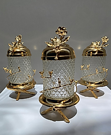 KUŞLU LUX KRİSTAL KAVANOZ TAKIMI GOLD