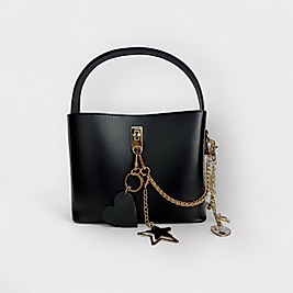 Vesna Siyah Zincirli Charmlı El ve Omuz Çantası