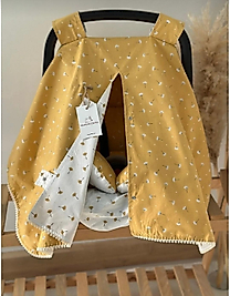 Çift Taraflı Puset Örtüsü+Puset Minderi+Puset Çarşafı 3'lü Set Hardal Hindiba