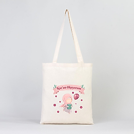 "Kuran Okuyorum" Baskılı Omuz Çantası Gabardin Kumaş