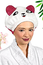 Panda Desenli Şeker Pembe Havlu Bone