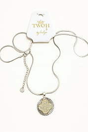 Gümüş Renk Gold Detay Taşlı Düz Zincir Kolye