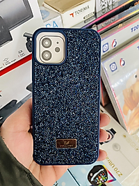 İphone 12 - 12 Pro Uyumlu Swarovski Taşlı Telefon Kılıfı Lacivert