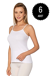 Gümüş 3008 Kadın Ribana ( Likralı) İp Askı Düz Biye Atlet Beyaz 6 lı Paket