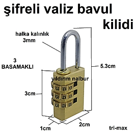 ŞİFRELİ VALİZ BAVUL KİLİDİ MİNİK ASMA KİLİT SARI ŞİFRELİ