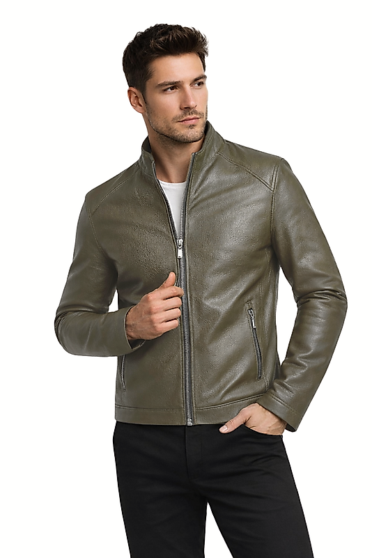 Puyol Hakiki Jumbo Deri Erkek Haki Ceket
