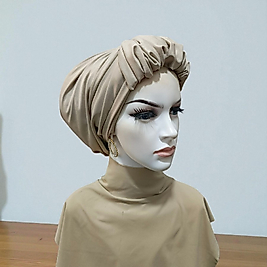 Bej büzgü detayli bone