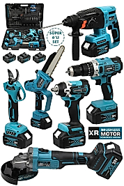 Assur 6'Lı Set Kömürsüz Kırıcı Delici Hilti+Vidalama+Taşlama+Somun Sökme+Budama Testeresi+Budama Makası