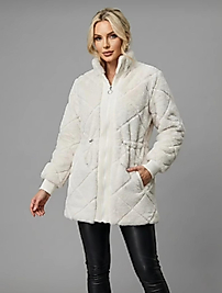 Kürklü Fermuarlı Ekru Mont