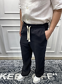 Keten Beyaz İpli Jogger Pantolon Siyah - Kps
